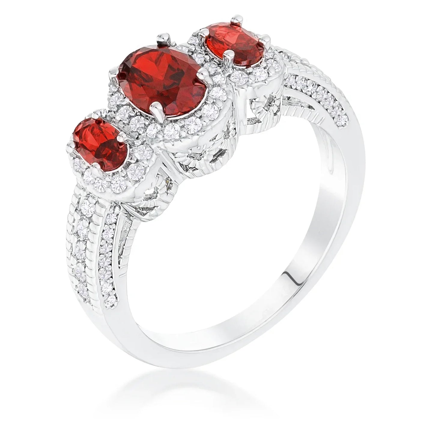 Avera 3-Stone Oval Cut Cubic Zirconia Halo Ring