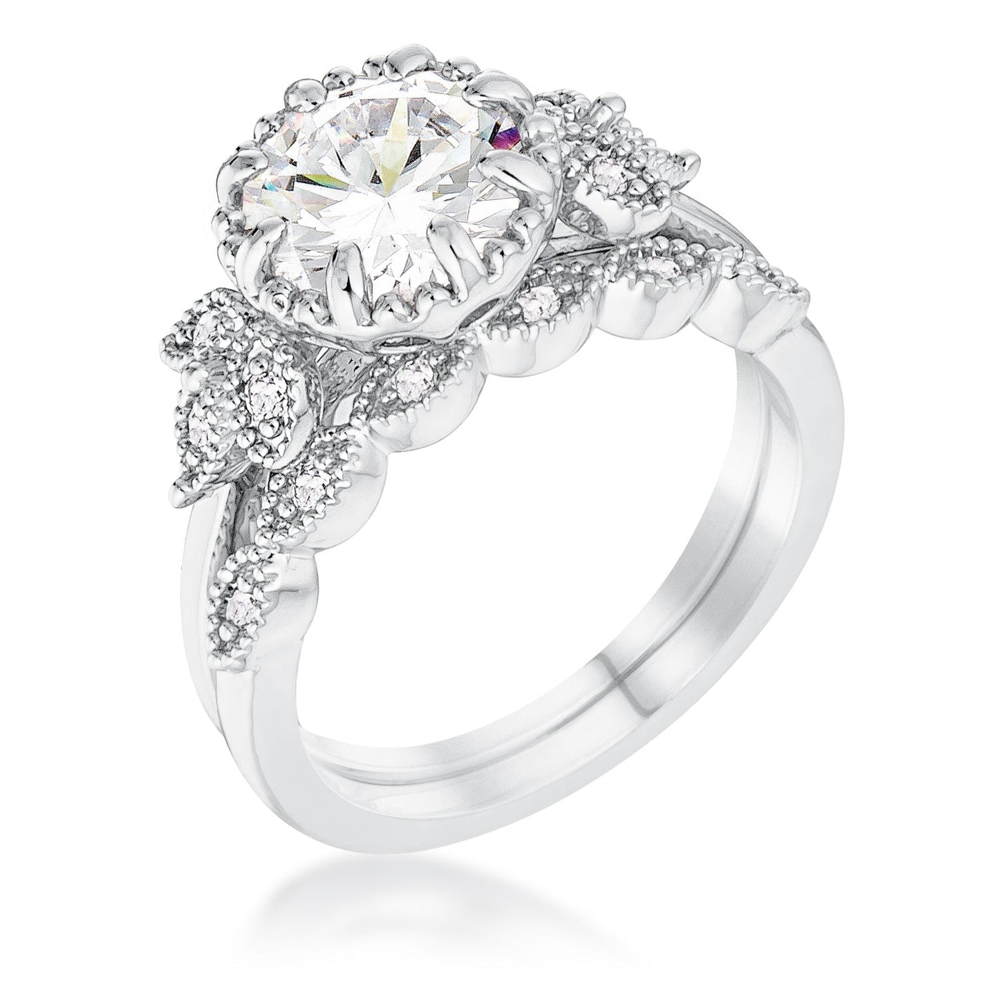 Avera 2.25Ct Round Cut Cubic Zirconia Trio Laurel Leaf Engagement Set