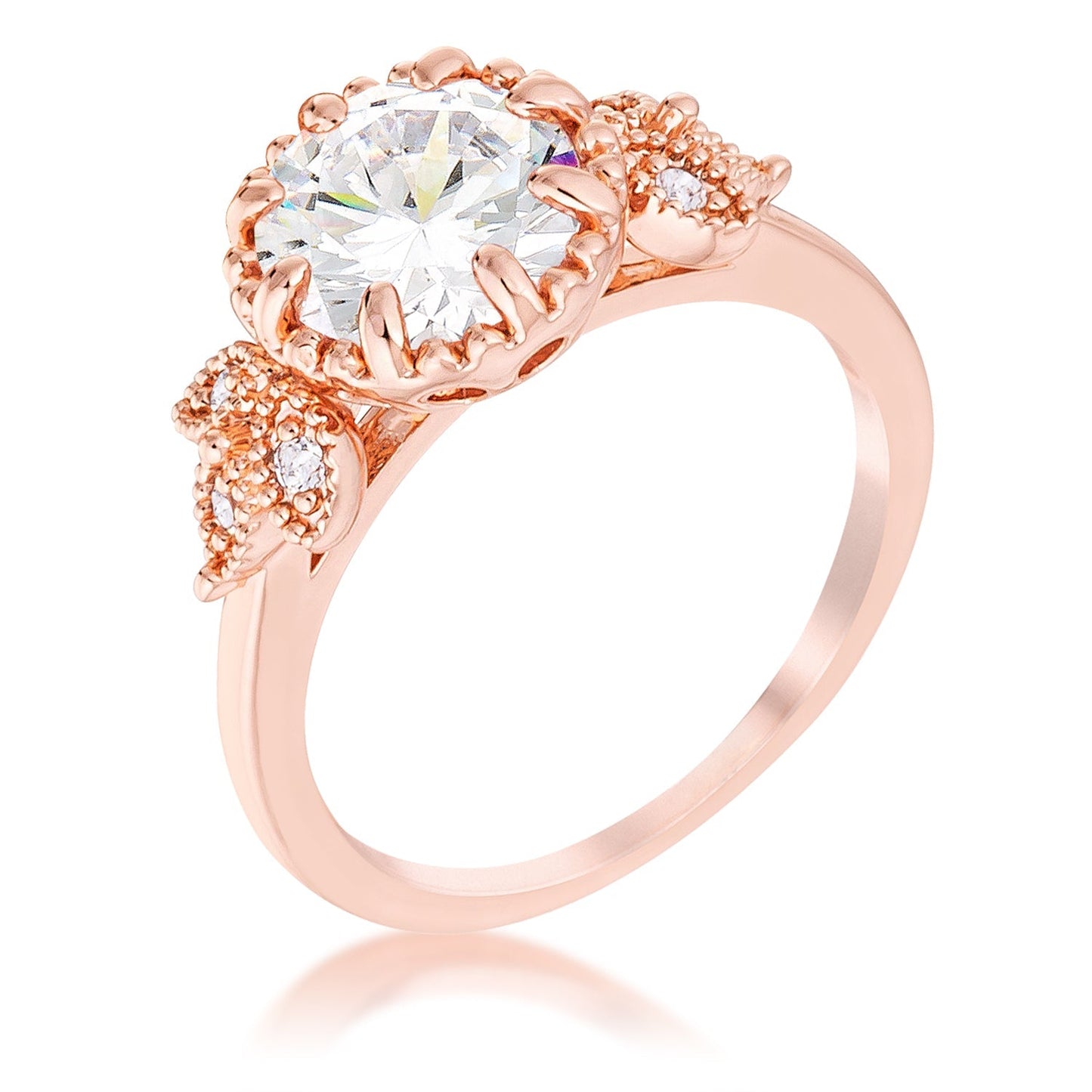 Avera 2Ct Plated Round Cut CZ Trio Laurel Leaf Engagement Ring