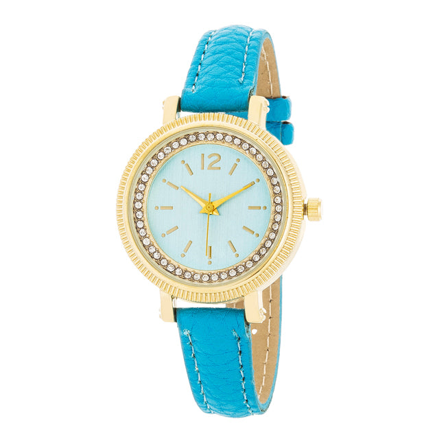Avera Georgia Crystal Watch With Leather Strap