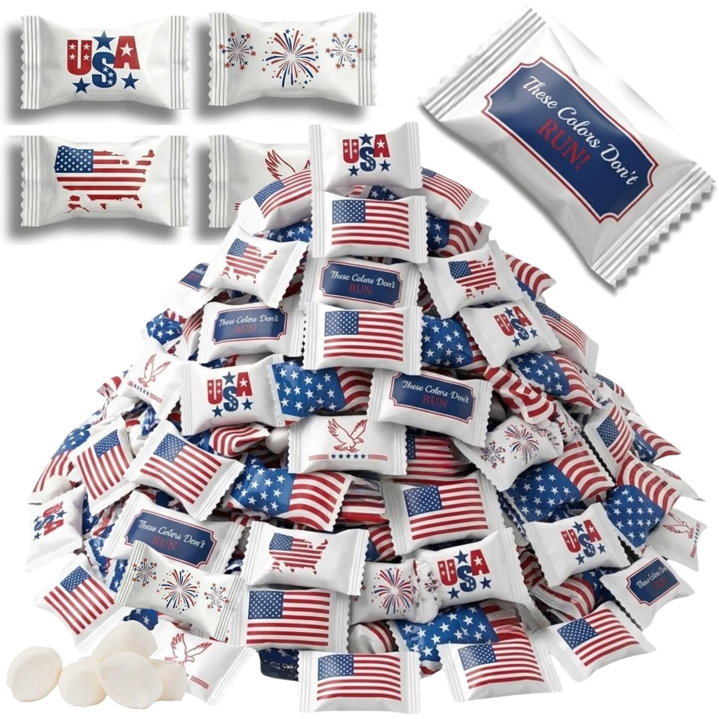 USA Flag Buttermints 220ct | Individually Wrapped Patriotic Butter Mints | American Flag Candy for 4th of July, Memorial Day, Veterans Day & Military Party Favors