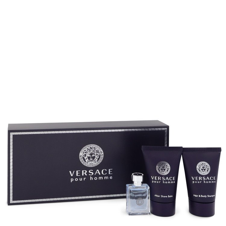 Versace Pour Homme by Versace Gift Set .17 oz Mini EDT + .8 oz After Shave Balm + .8 oz Hair + Body Shampoo for Men