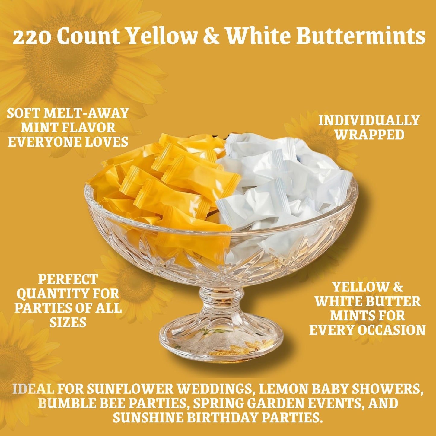 Yellow & White Buttermints 220ct – Individually Wrapped Butter Mints Bulk Candy for Lemon Baby Showers, Sunflower Weddings & Party Favors