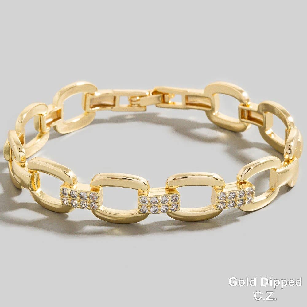 Le bracelet chaîne pavé de zirconiums trempés dans l'or « The Looks » par Fame
