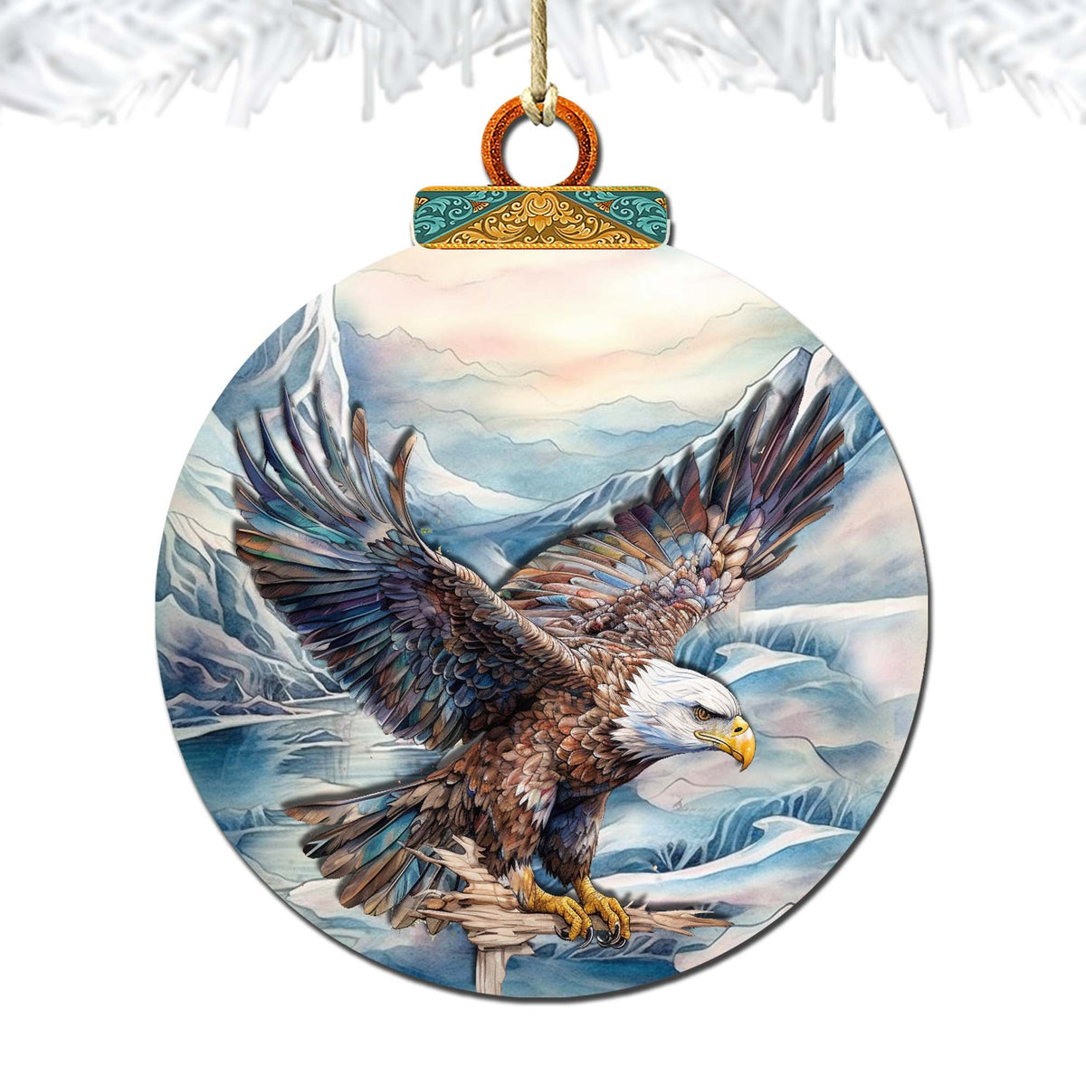 Bald Eagle in Alaska's Sky Wooden Ornaments by G.Debrekht - Wildlife Holiday Decor - 870064