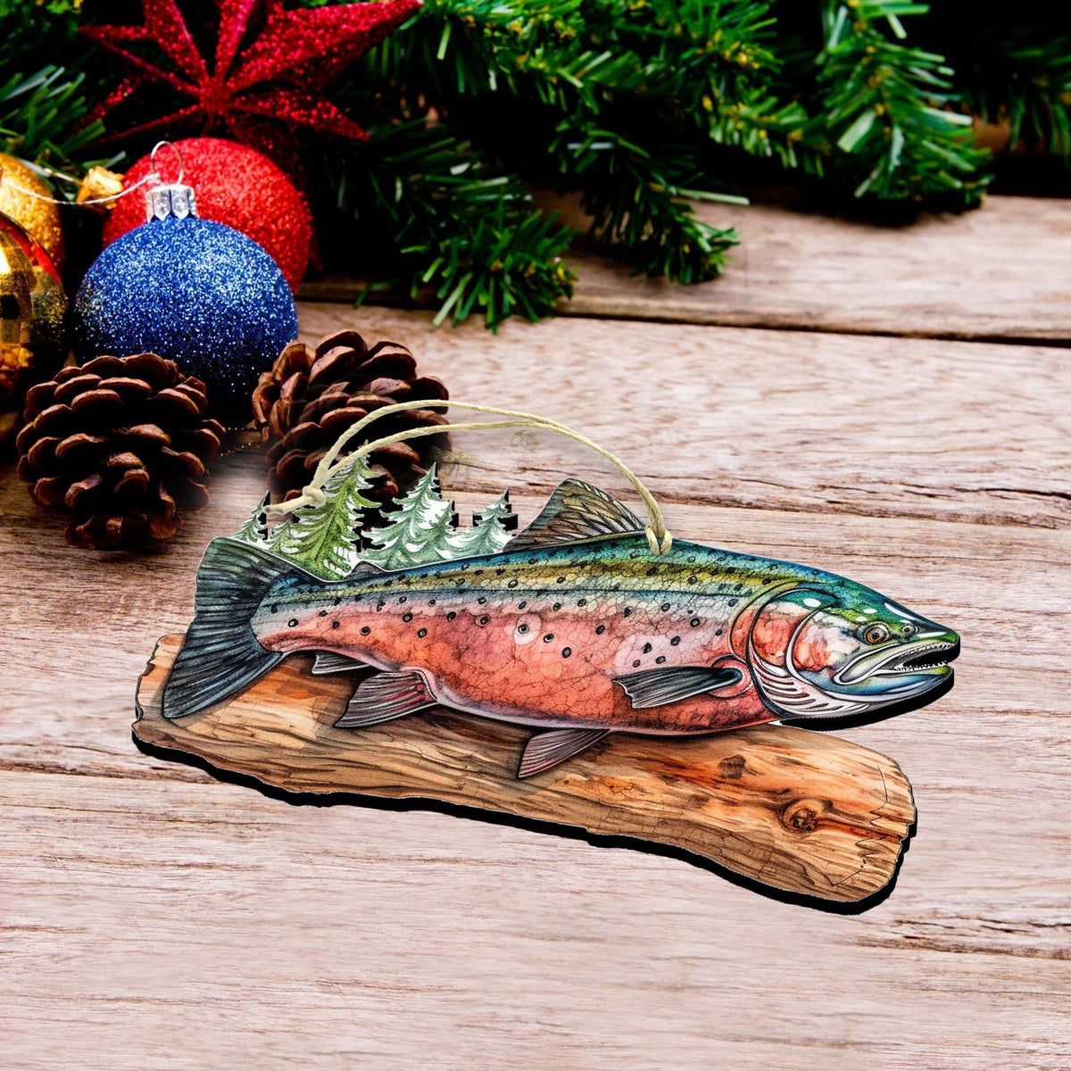 Splendid Sockeye Wooden Ornaments by G.Debrekht - Wildlife Holiday Decor - 8710109-2