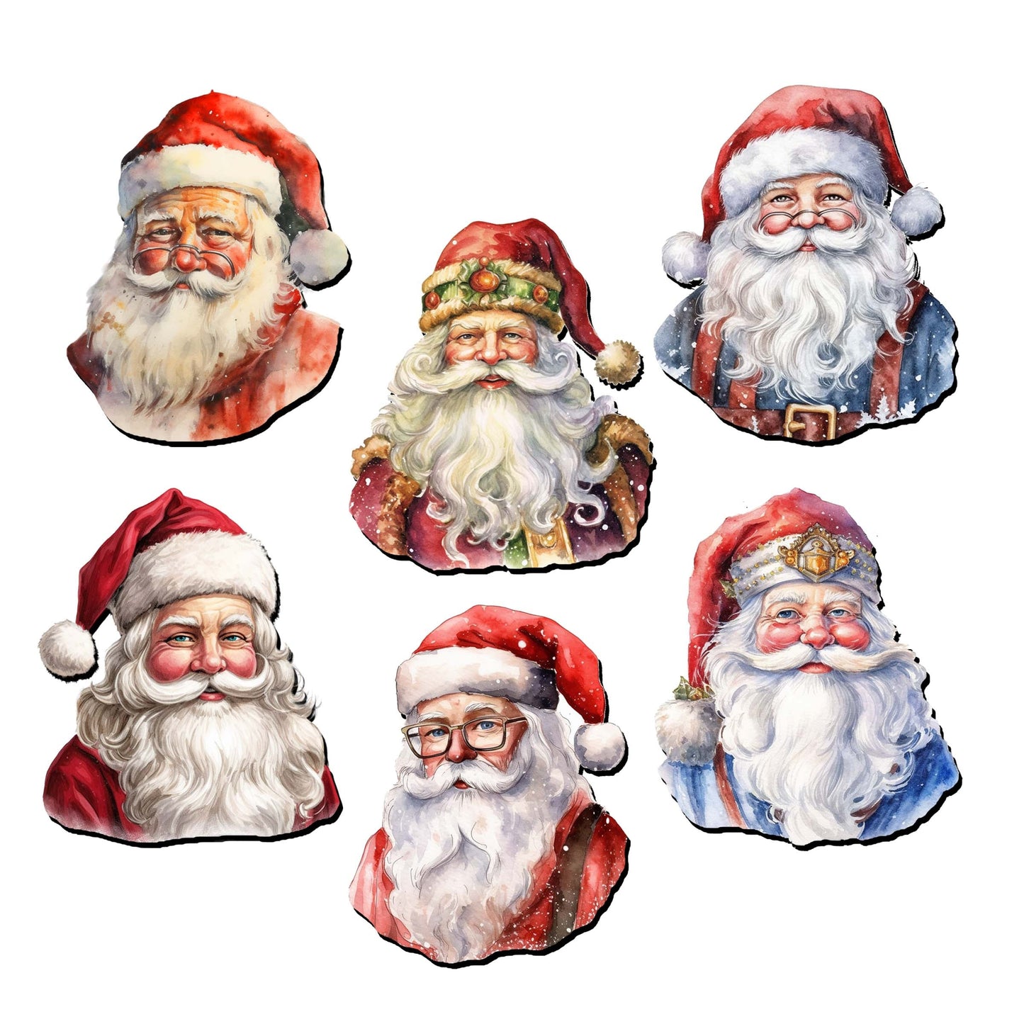 Jolly Santa Faces Decorative Eco Wood Magnets Set of 6 by G. Debrekht - Christmas Santa Snowman Décor - 8090045G-S6