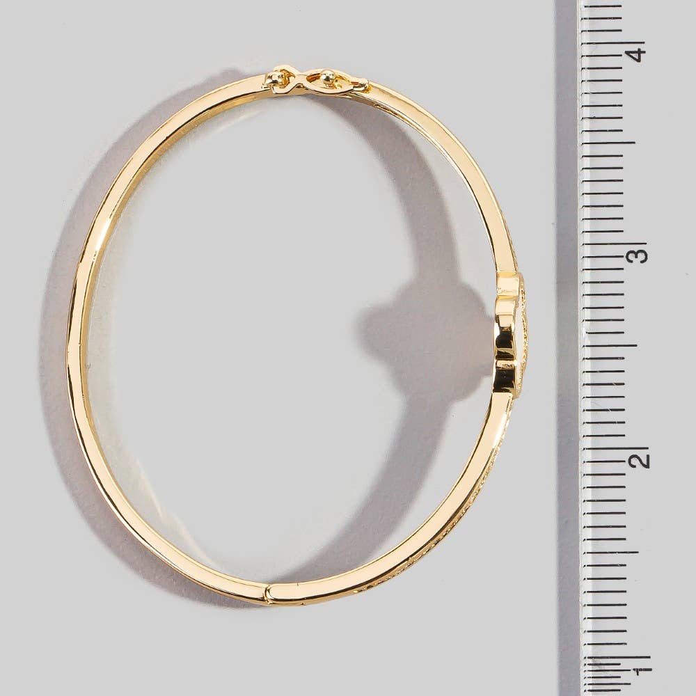 Anarchy Street Gold Dipped Cz Mother Of Pearl Clover Hinge Bangle Bracelet