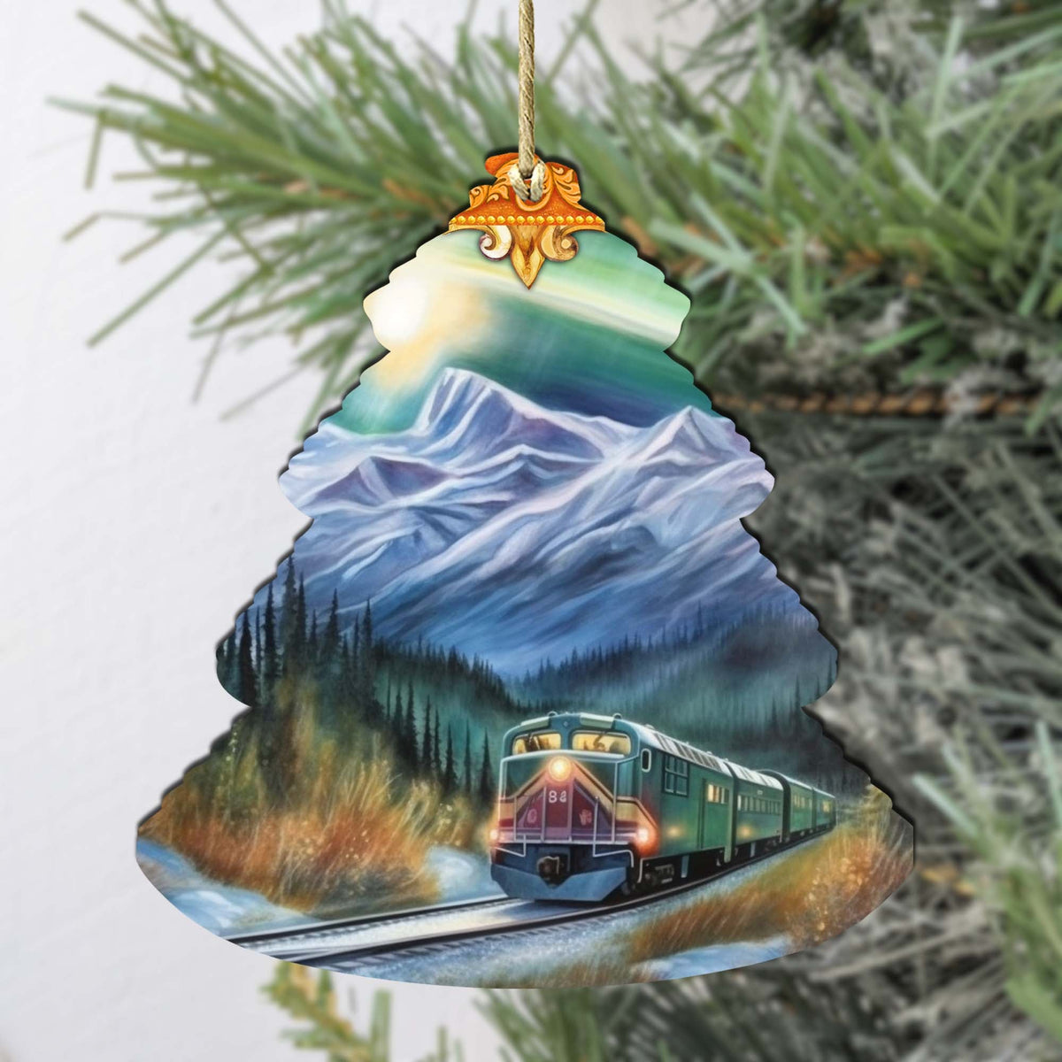 Arctic Aurora Express Tree Wooden Ornaments by G.Debrekht - Wildlife Holiday Decor - 870001