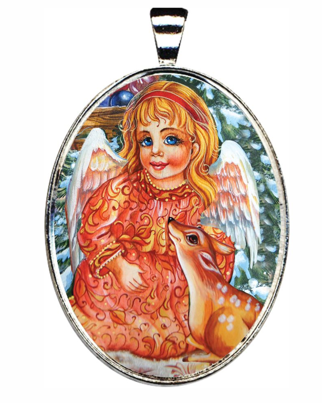 Baby Angel Girl, Watching Over, Silver Plated Medal Pendant Necklace