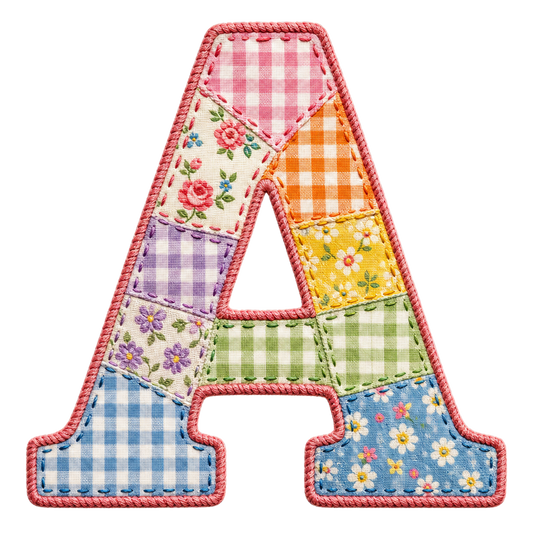 Patchwork Gingham Alphabet PNG Bundle – Quilted Cottagecore Letter Digital Download Set