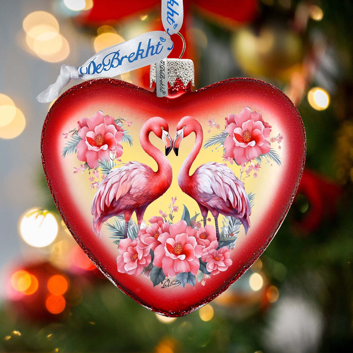 Flamingo Love Heart Glass Ornament by G. Debrekht Christmas Decor - 753-013