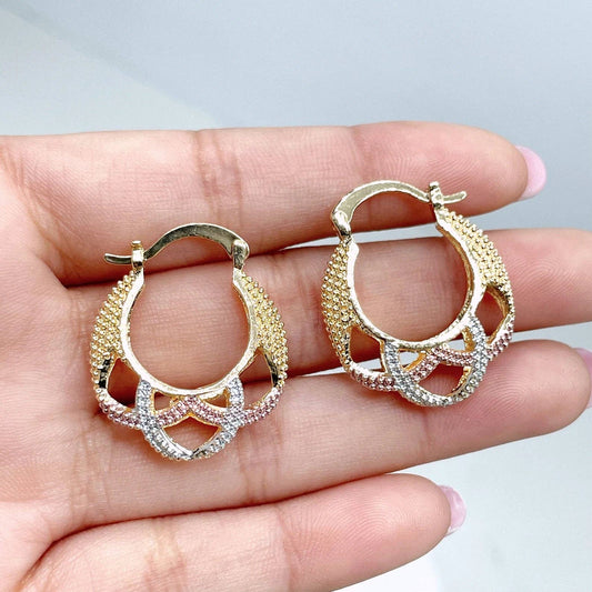 Luxus Accessories 18K Gold Filled Tree Tone 22mm Basket Hoop Earrings