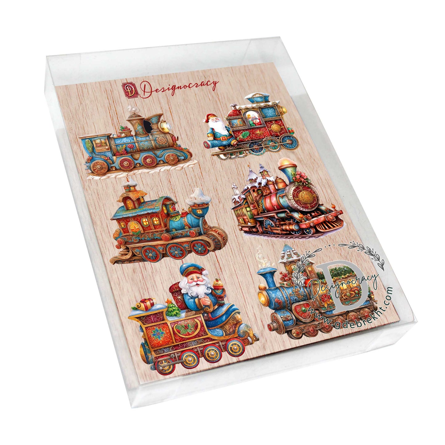 Santa Christmas Train Decorative Eco Wood Magnets Set of 6 by G. Debrekht - Christmas Decor - 8090123G-S6
