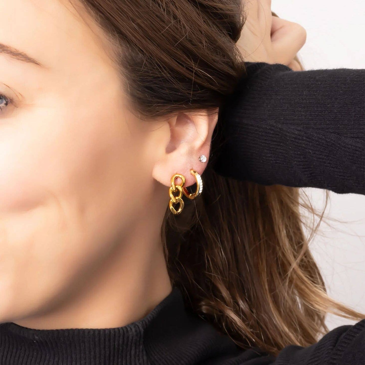 18K Gold PVD Stainless Steel Curb Chain Dangle Earrings