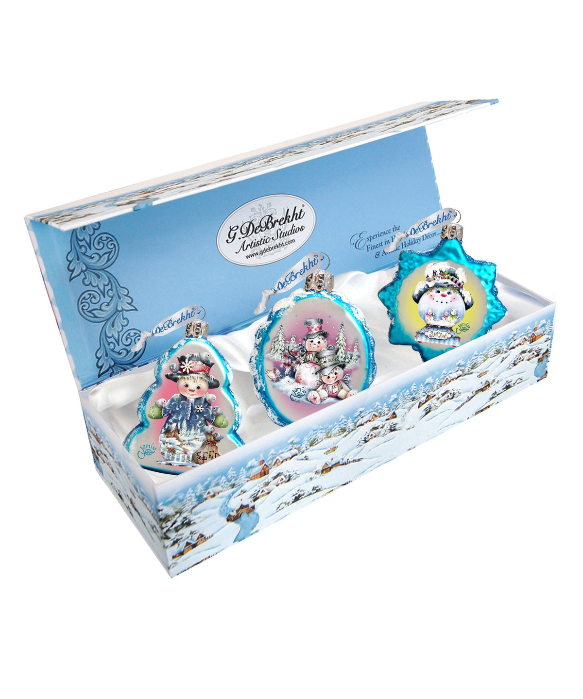 Holiday Snowman Mercury Glass Ornaments by Jamie Mills-Price - Christmas Decor - 770140S3-MP