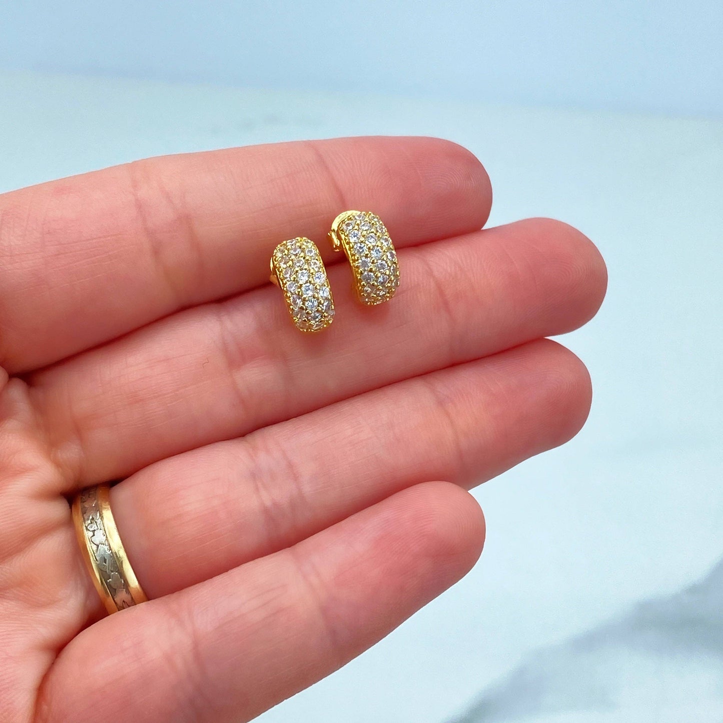 Luxus Accessories 18K Gold Filled Petite C Shape Stud Earrings featuring Clear Micro CZ, Classic Earrings