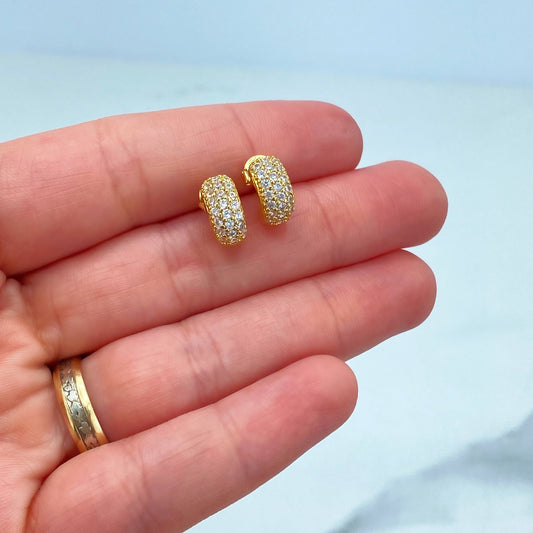 Luxus Accessories 18K Gold Filled Petite C Shape Stud Earrings featuring Clear Micro CZ, Classic Earrings