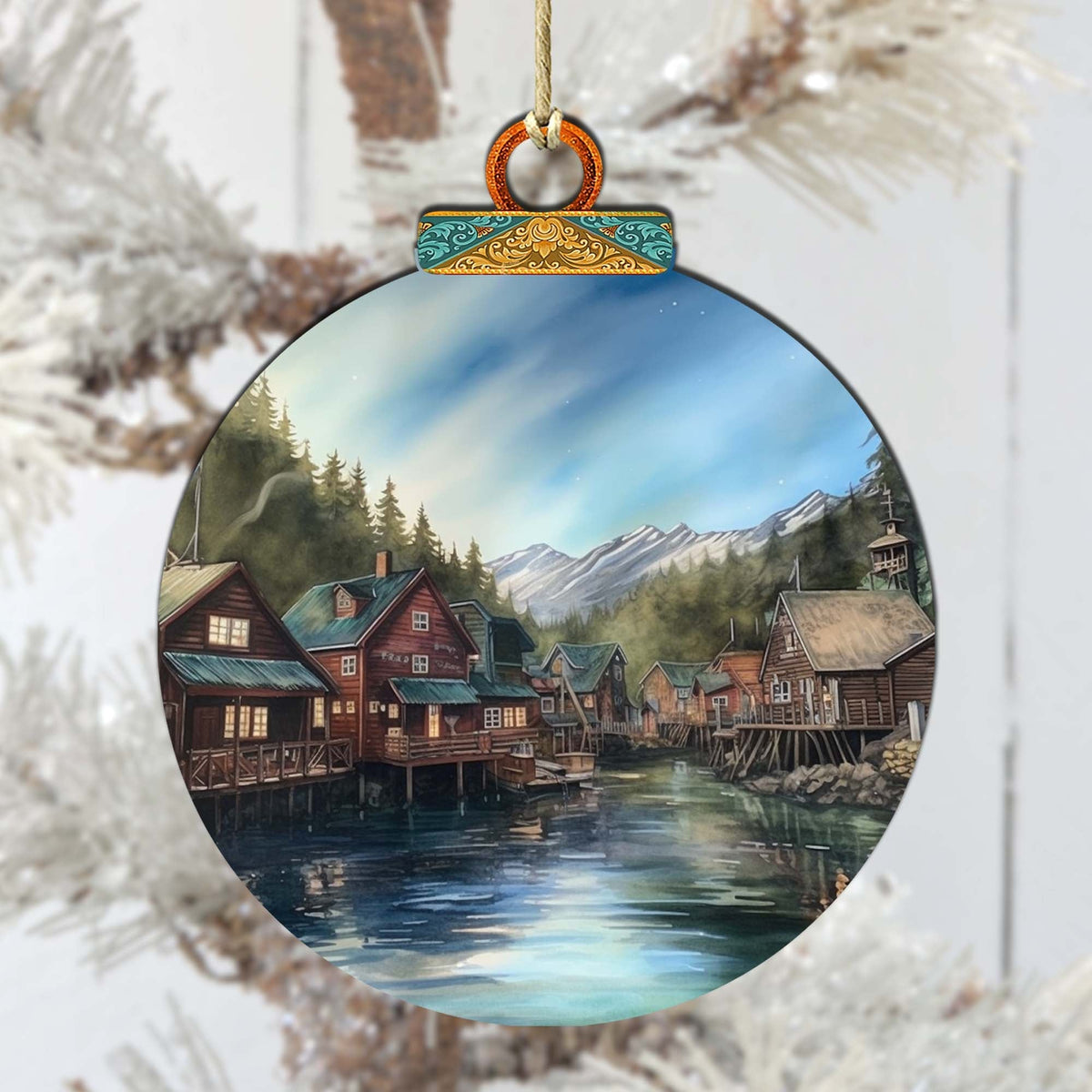Frozen Horizon Chalets Wooden Ornaments by G.Debrekht - Wildlife Holiday Decor - 870015