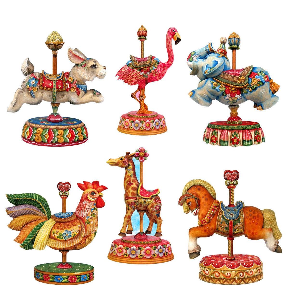 Carousel Decorative Eco Wood Magnets Set of 6 by G. Debrekht - Christmas Décor - 8090137G-S6