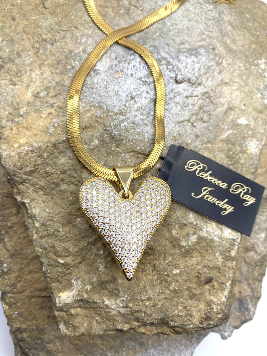 Rebecca Ray Crystal Puffed Heart Necklace