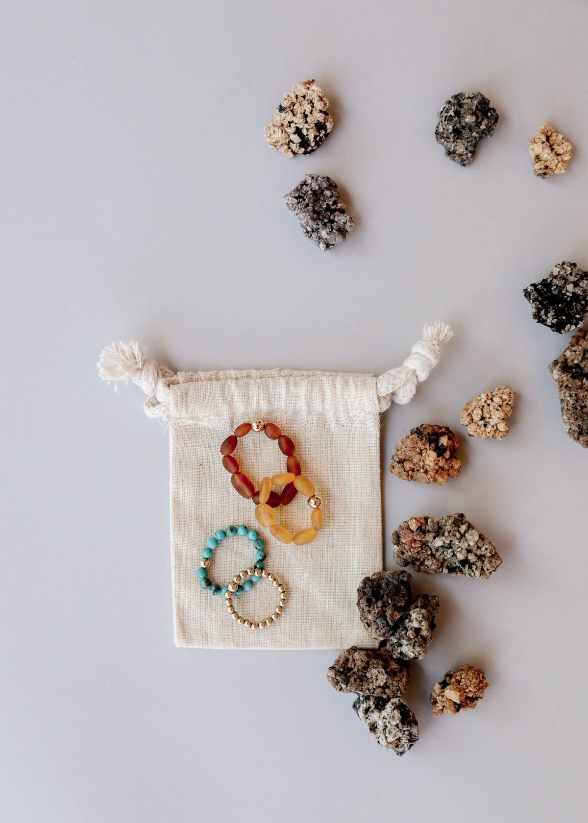 Raw Honey Baltic Amber + 14K Gold Filled || Beaded Ring Stack