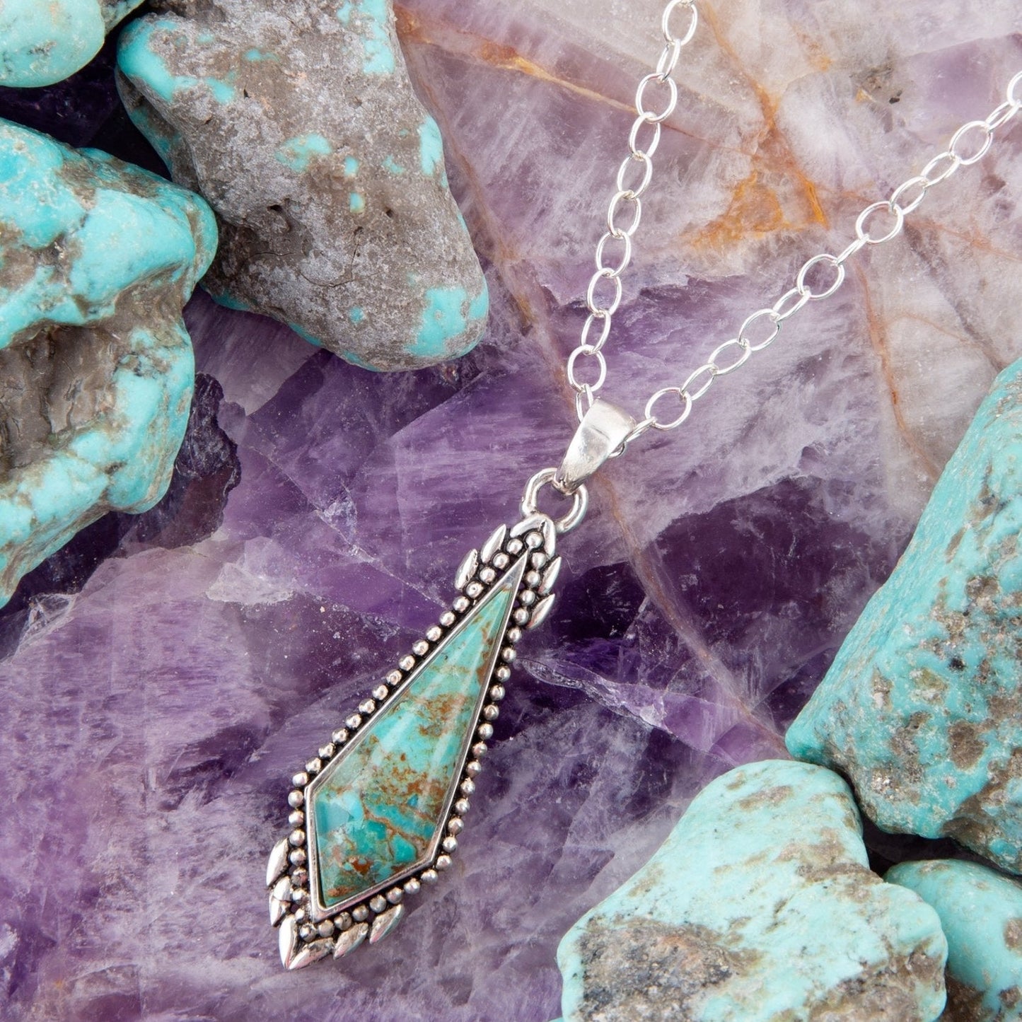Anemone Long Diamond Turquoise and Sterling Silver Necklace
