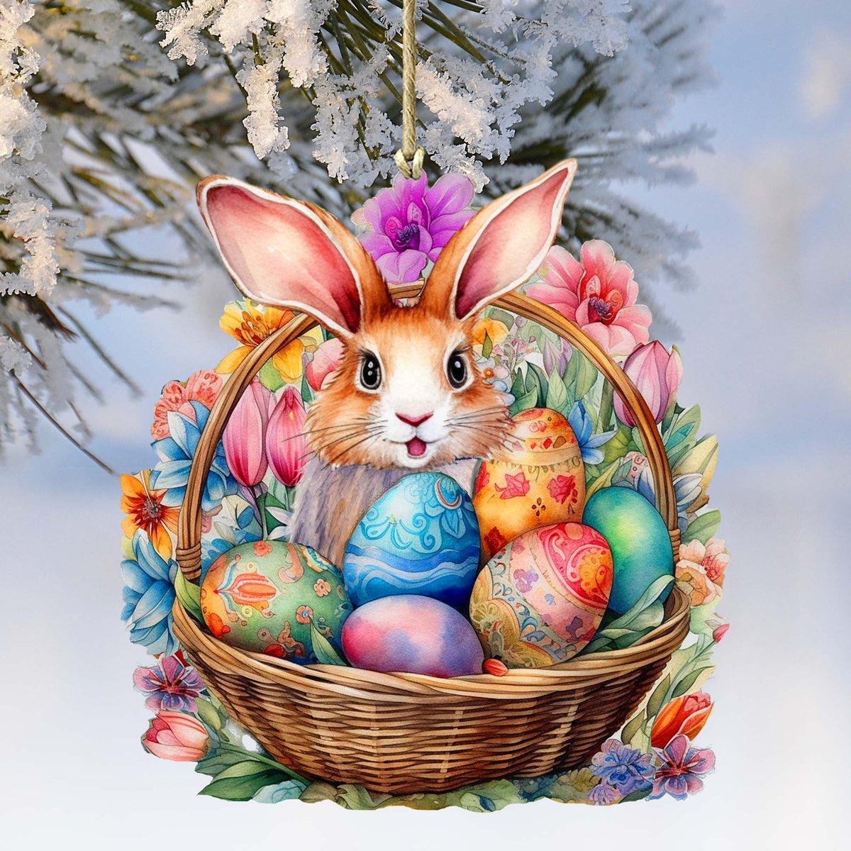 Bunny in a Basket Wooden Ornaments by G. DeBrekht Easter Spring Decor - 8652764