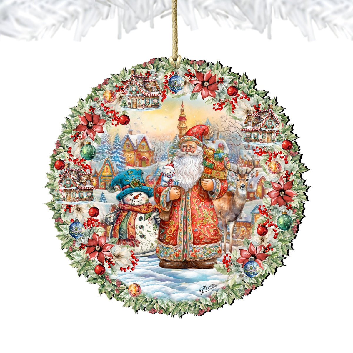 Merry Christmas Wreath Wooden Ornaments by G. Debrekht Christmas Santa Snowman Decor - 8611069