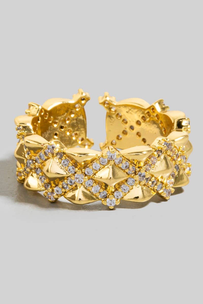 The Looks by Fame Intricate Paved X Open Band Ring