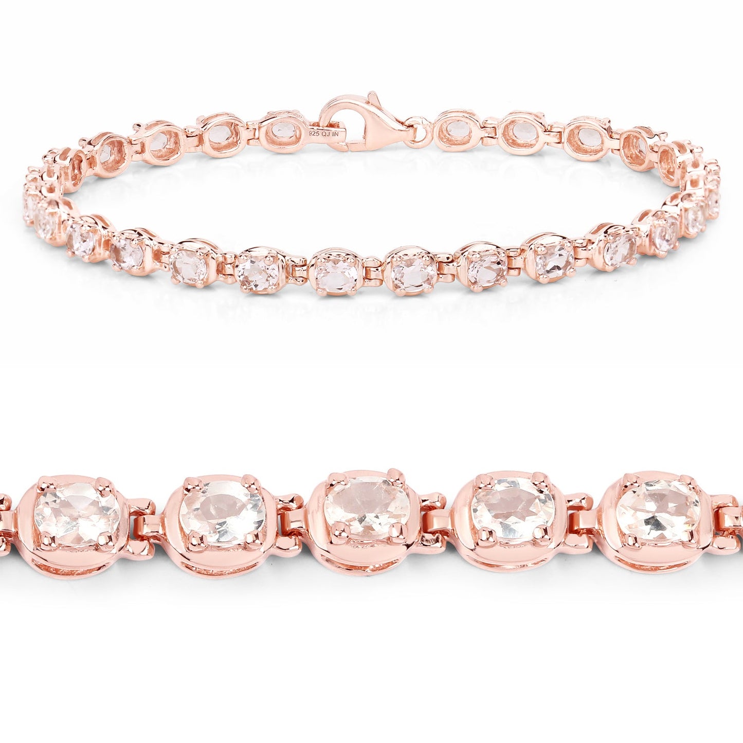 14K Rose Gold Plated 3.90 ct Genuine Morganite .925 Sterling Silver Bracelet