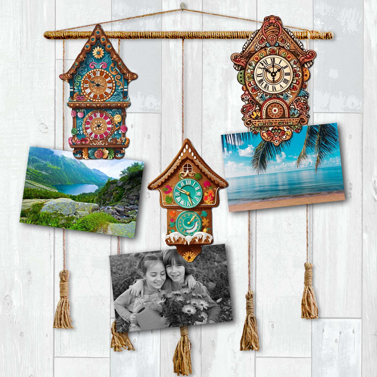 Miniature clock Clip-On Eco Wood Decorative Ornaments Set of 3 by G. Debrekht - Christmas Decor - 8091020C-S3