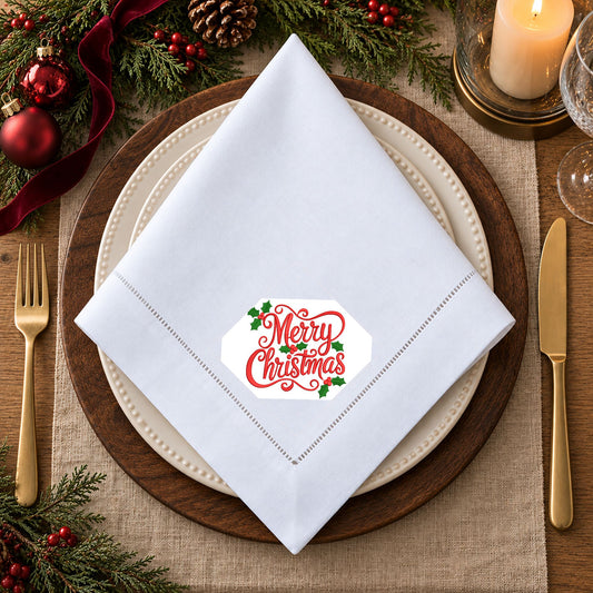 A Southern Luxuries Merry Christmas  Napkin 18" Hem Stitch (Embroidery)