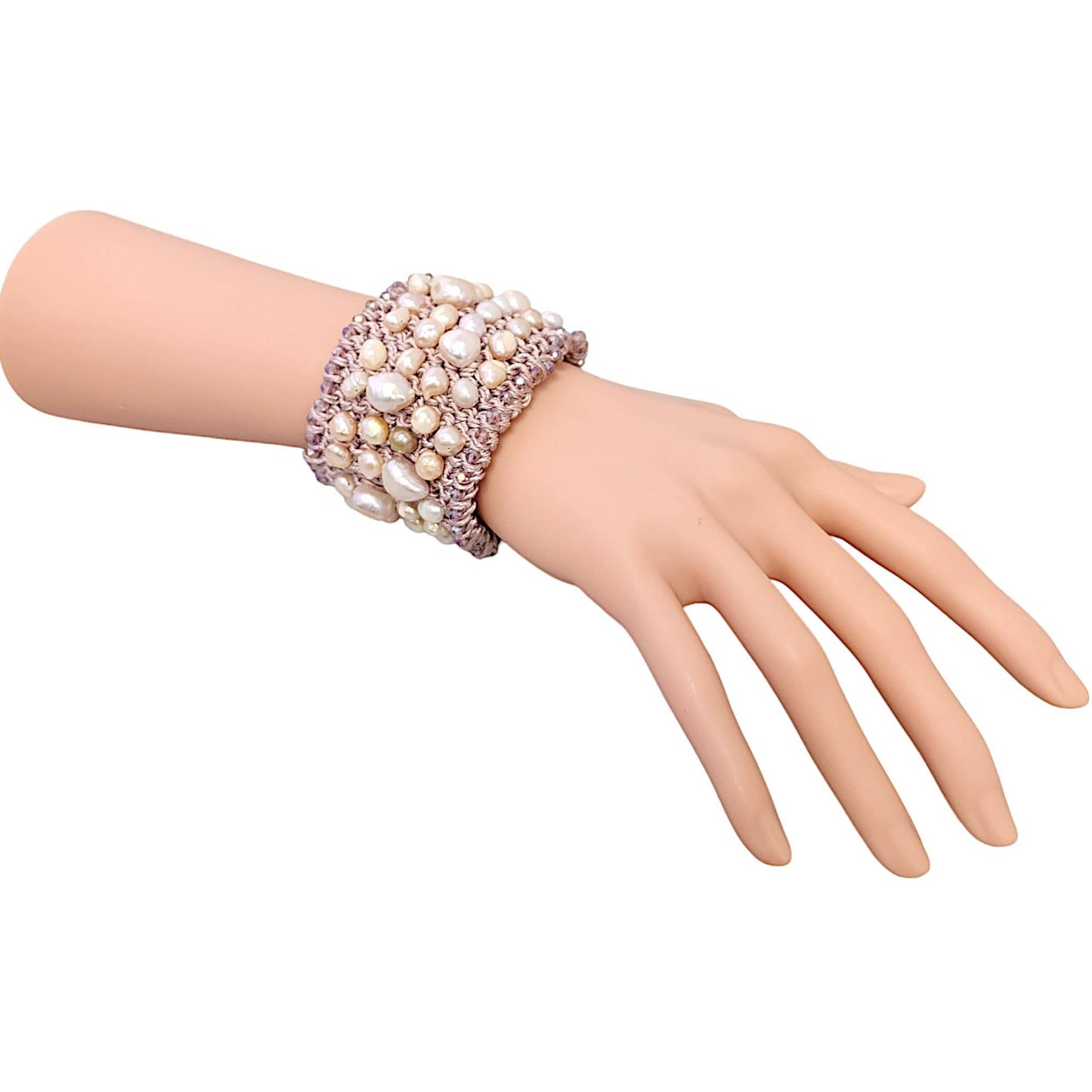 Bijoux Envie Pearl Cuff Bracelet | Pastel Pink | Crochet | Gold | Coastal