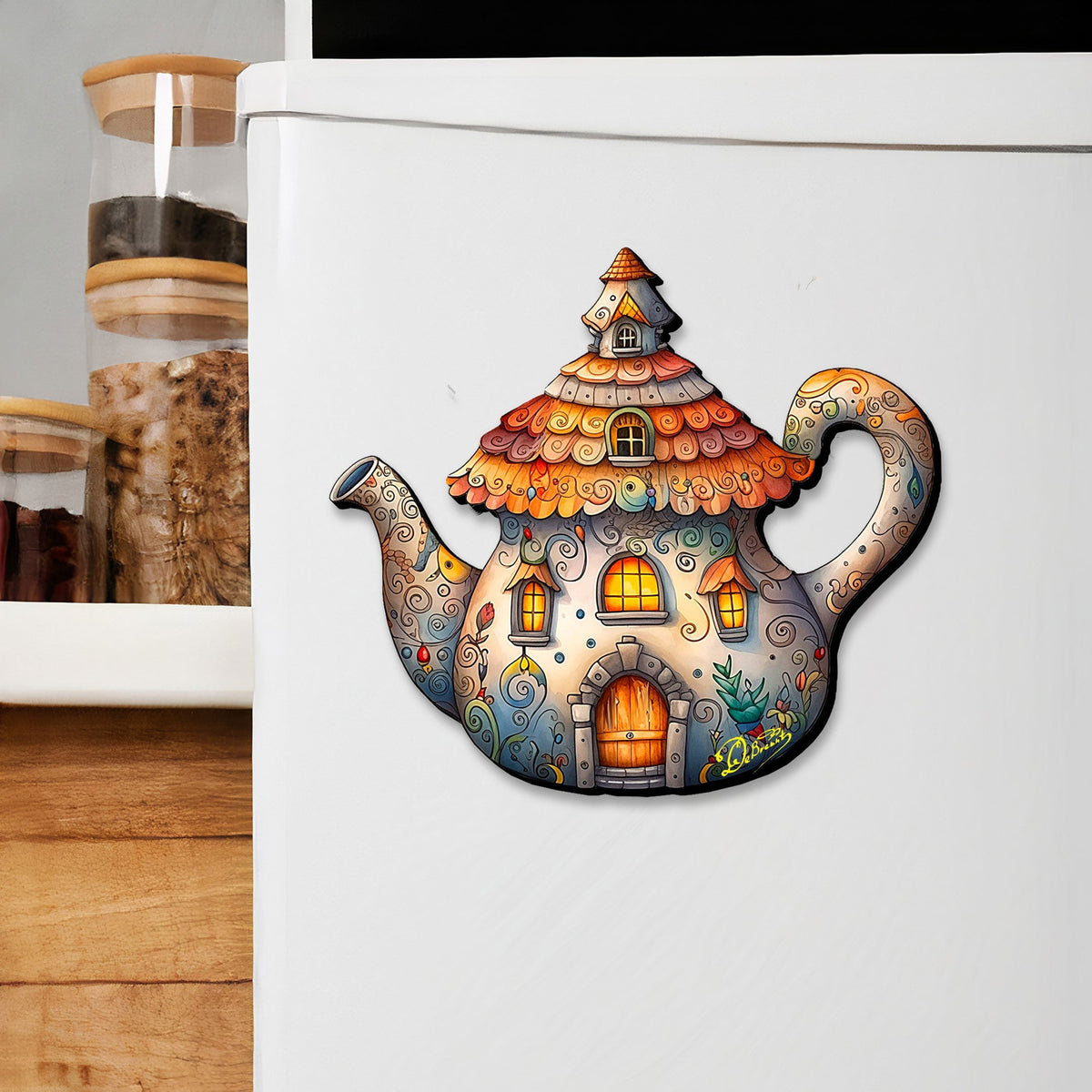 Teapots Decorative Eco Wood Magnets Set of 6 by G. Debrekht - Love Family Decor - 8090072G-S6
