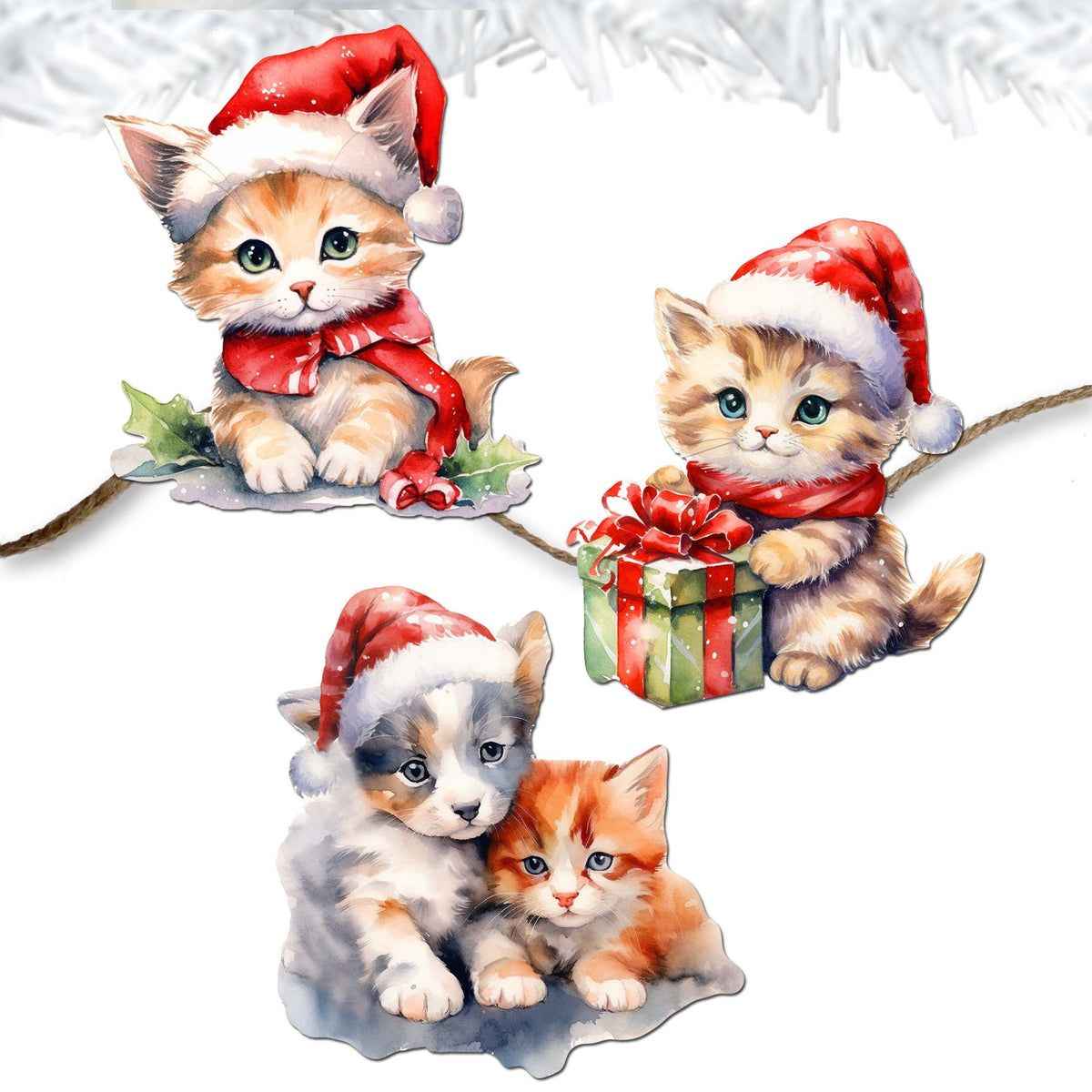Christmas Cats Clip-On Eco Wood Decorative Ornaments Set of 3 by G. Debrekht - Christmas Decor - 8091016C-S3