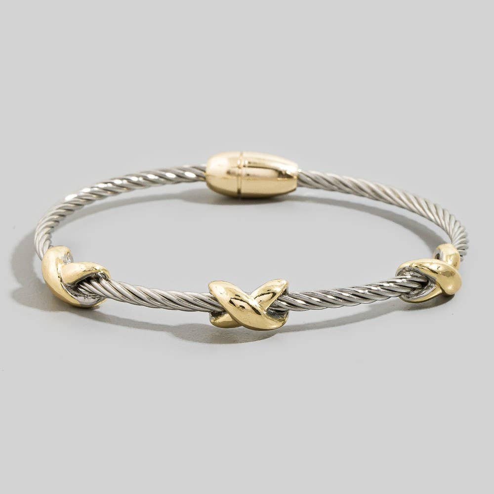 Anarchy Street Two-Tone Cable Wire Gold X-Station Bangle Bracelet
