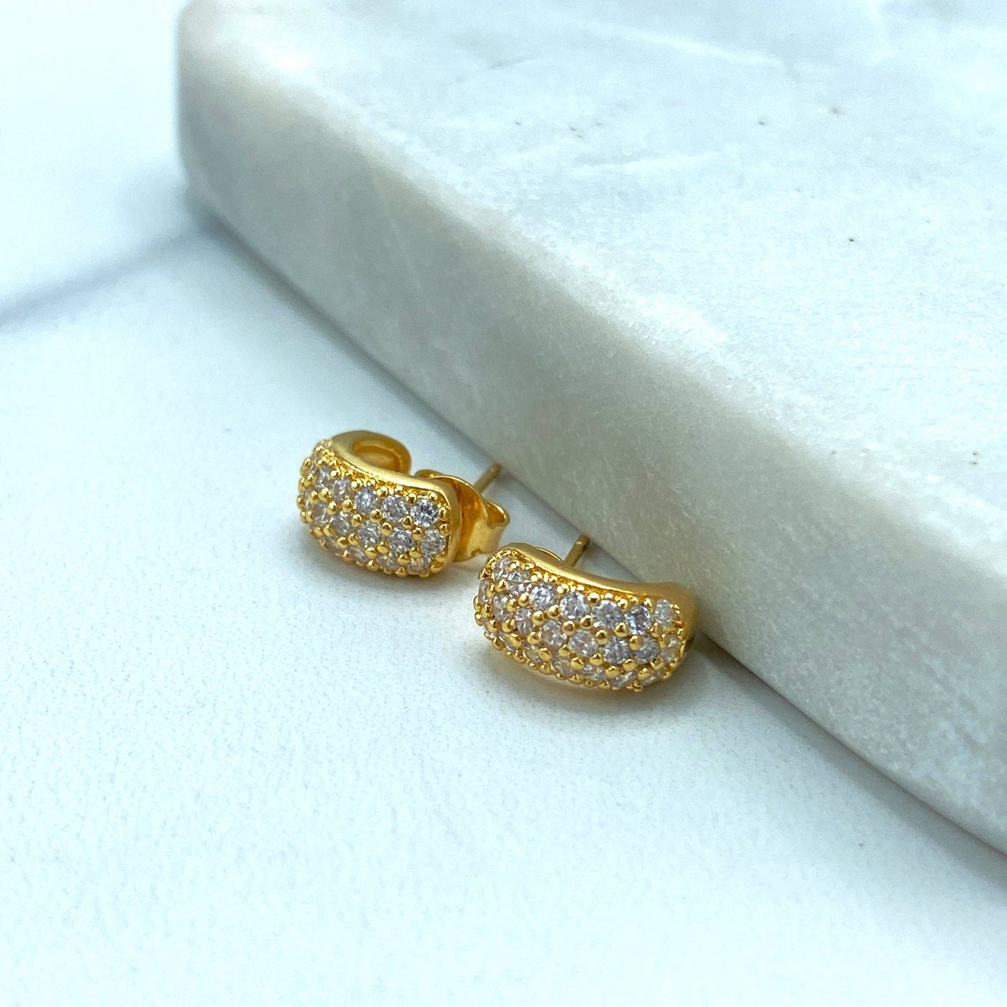 Luxus Accessories 18K Gold Filled Petite C Shape Stud Earrings featuring Clear Micro CZ, Classic Earrings