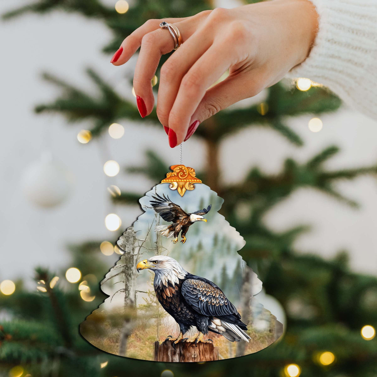 Alaskan Bald Eagles Tree Wooden Ornaments by G.Debrekht - Wildlife Holiday Decor - 870006