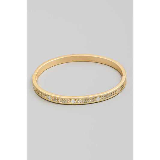 The Looks by Fame Cubic Zirconia Studded Clover Hinge Cuff Bracelet
