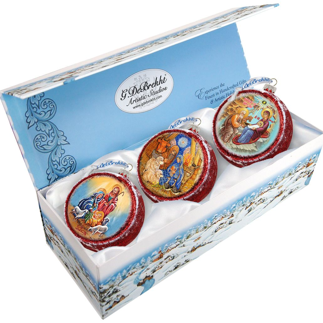 Nativity Glass Ornament Set of 3 by G. DeBrekht - Nativity Holiday Decor - 73749-S3