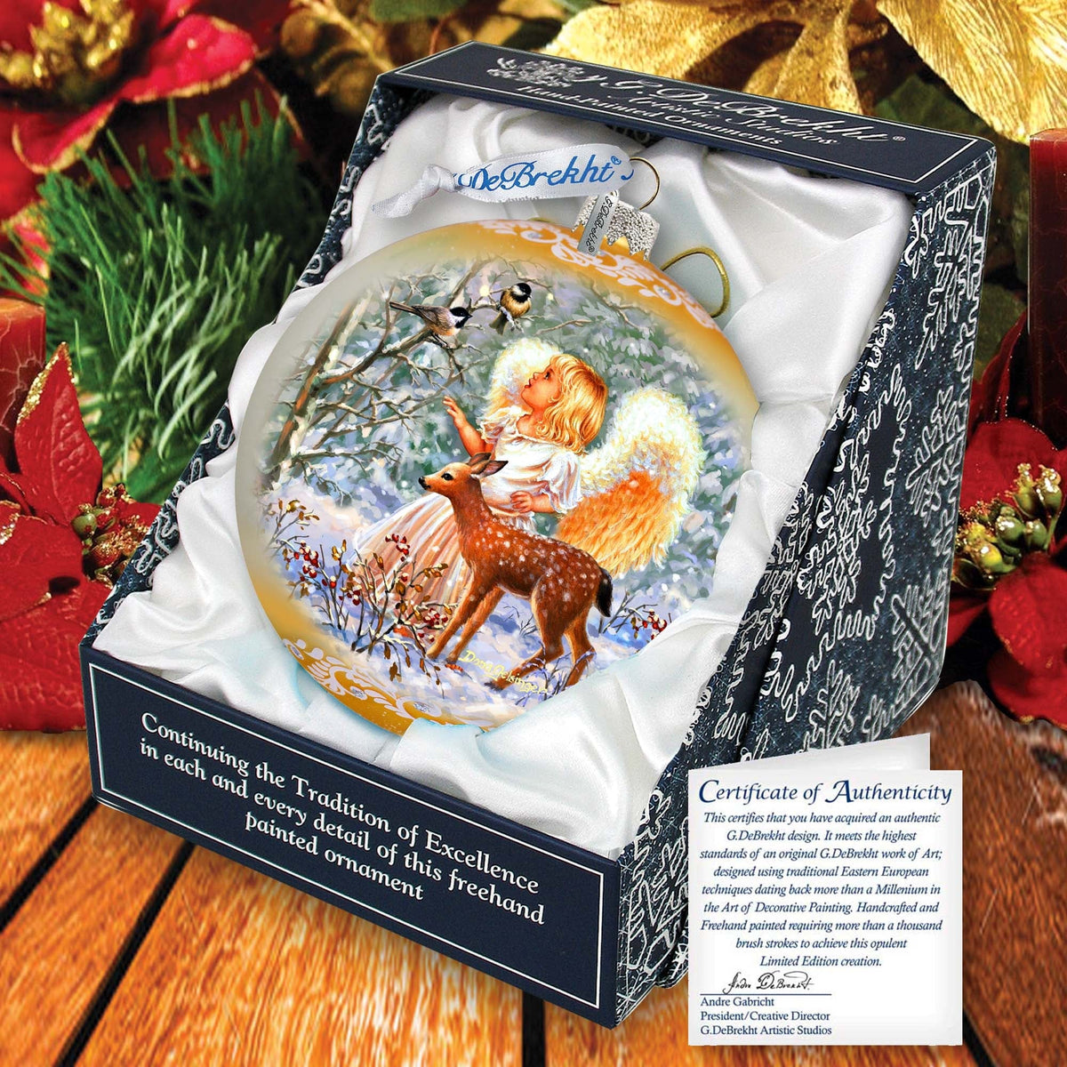 Guardian Angel Fawn Lg Glass Ornament by D. Gelsinger - Nativity Holiday Decor - 73948