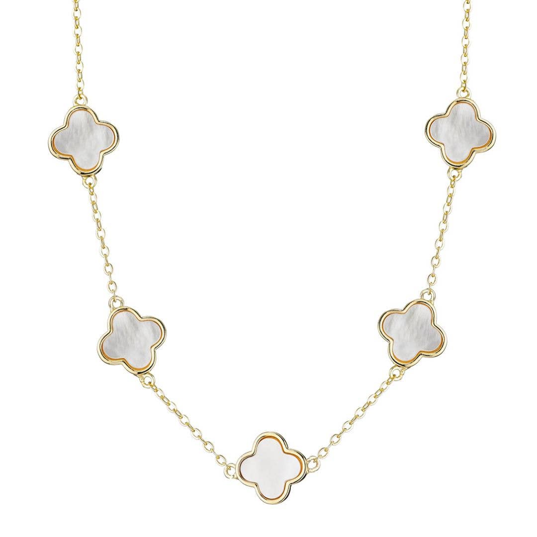 Gold Plated Mother of Pearl Clover Station Necklace