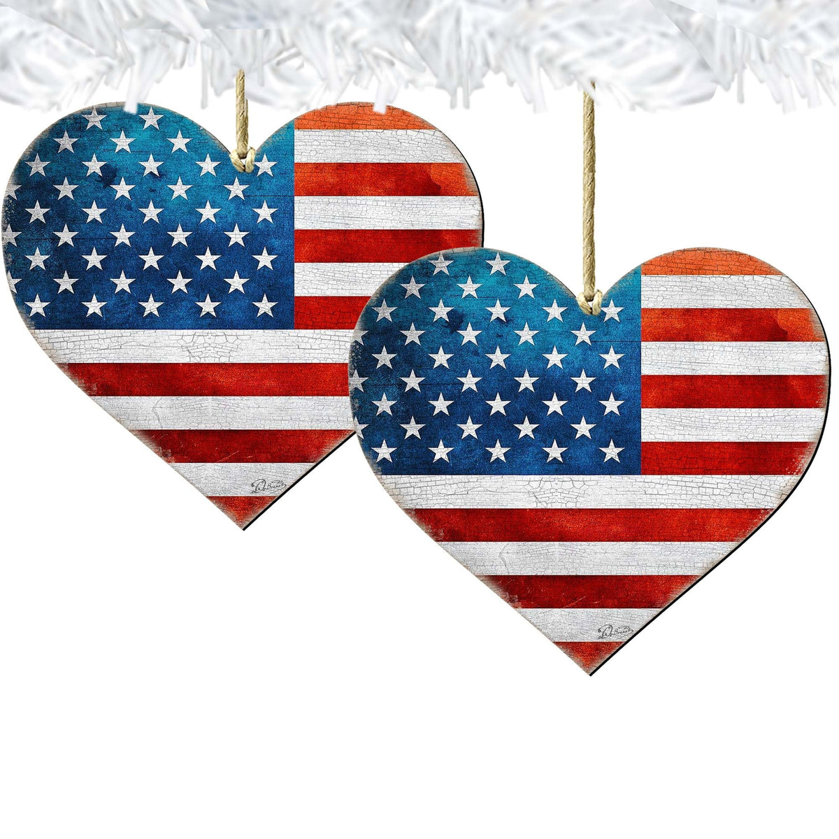 Patriotic Heart Wooden Ornaments - American Christmas Decor - 8187130-2