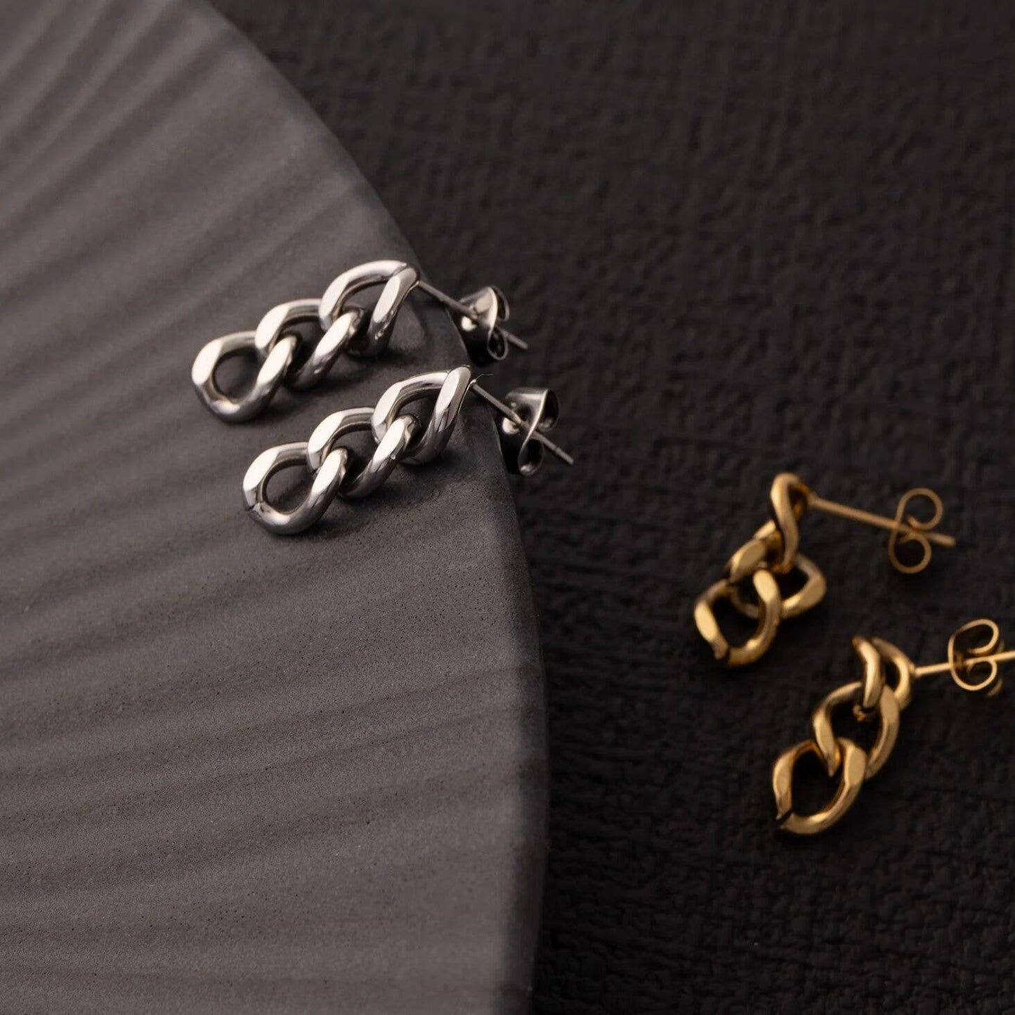 18K Gold PVD Stainless Steel Curb Chain Dangle Earrings