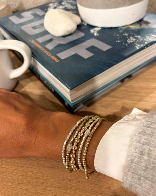 Stella & Dot All Day 3 & 5mm Beaded Stretch Bracelet | Gold & Silver