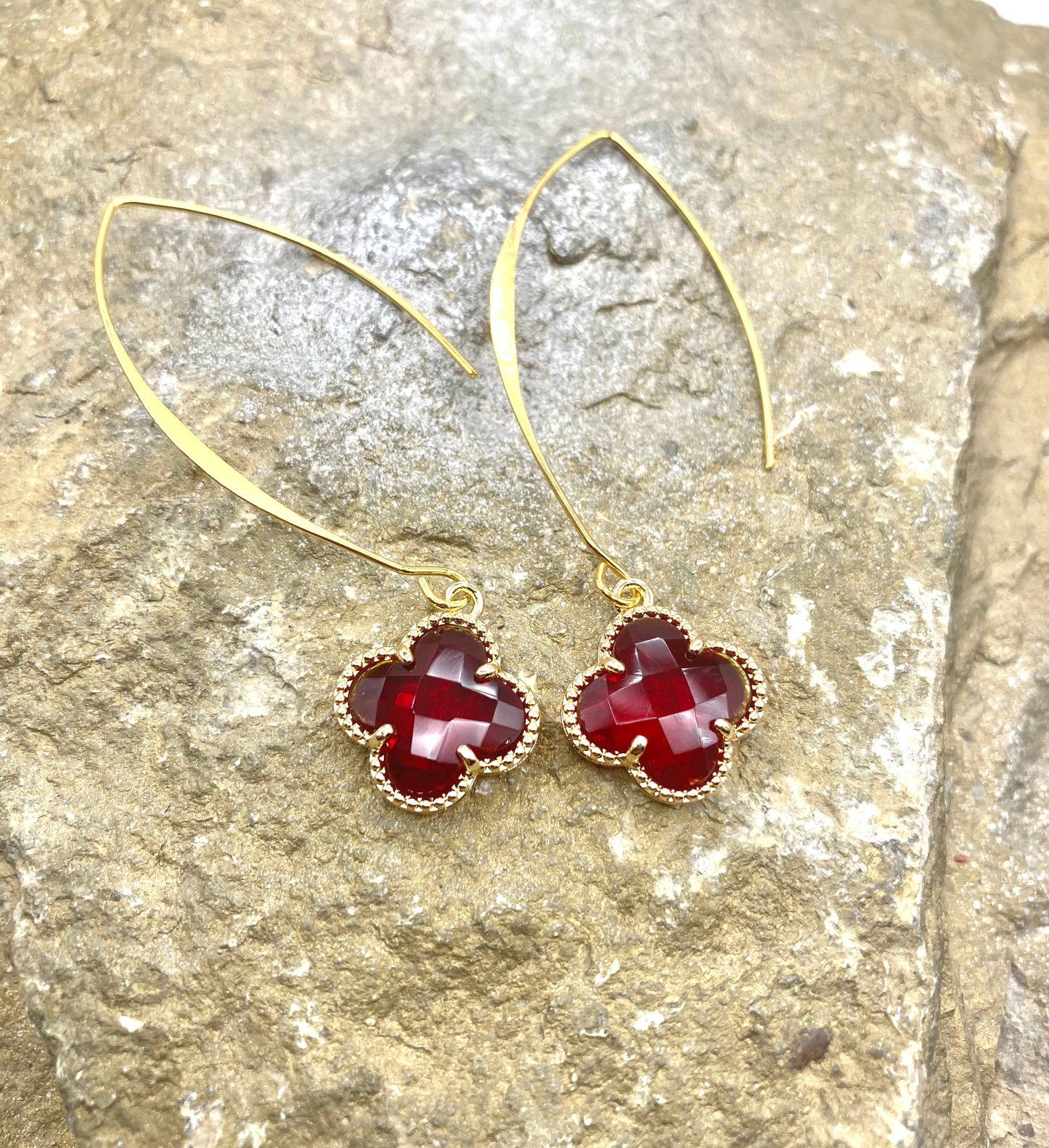 Rebecca Ray Gold Crystal Clover Charm Earring