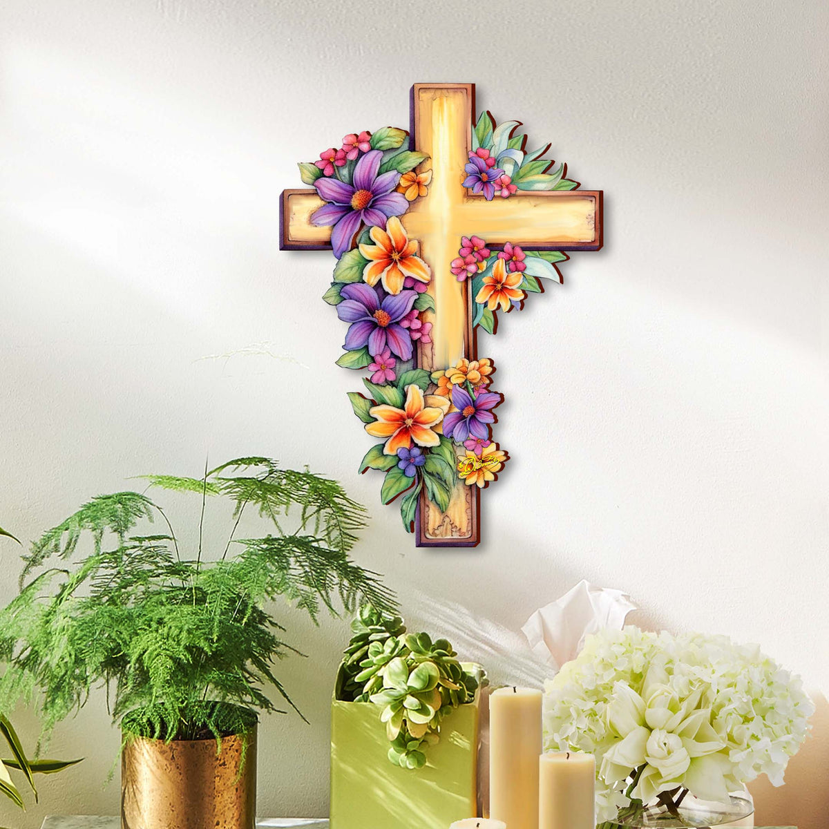 Garden Serenity Wooden Cross by G. Debrekht - Easter Spring Decor - 88168