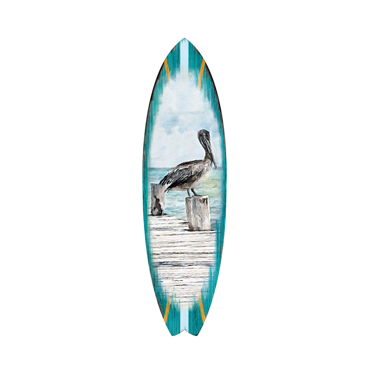 Pelican Surfboard Coastal Door Art by G. DeBrekht - Coastal Sea-Life Decor - 8490107HS