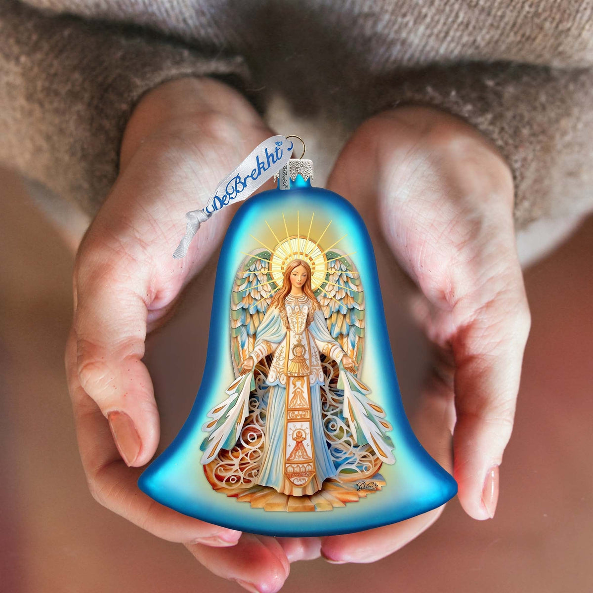 Light-bearing Angel Bell Glass Ornament by G. Debrekht - Nativity Holiday Decor - 752-041